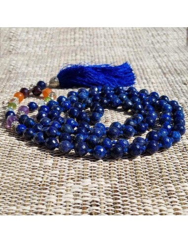 Collier mala Lapis-Lazuli 7 chakras - 108 perles AA 8 mm facettées pas cher chine