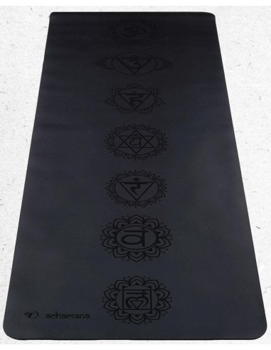 Tapis de yoga pro - latex & similicuir - Ep 5mm - 7 chakras gravés les ctes