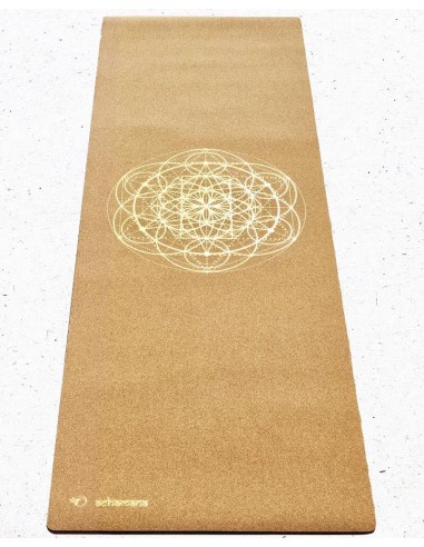 Grand tapis de yoga liège fleur de vie Or - 2,15 m le concept de la Pate a emporter 