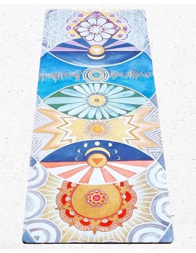 Tapis de yoga antidérapant épais 6 mm tri-plis surface microfibre 7 chakras artistiques en linge