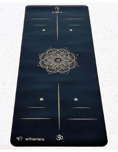 Tapis de yoga Pro antidérapant caoutchouc et similicuir 5mm - Mandala et marqueurs position Or de technologie