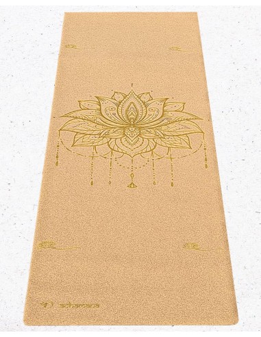 Tapis de yoga de voyage liège et caoutchouc naturel Fleur de lotus Or de pas cher