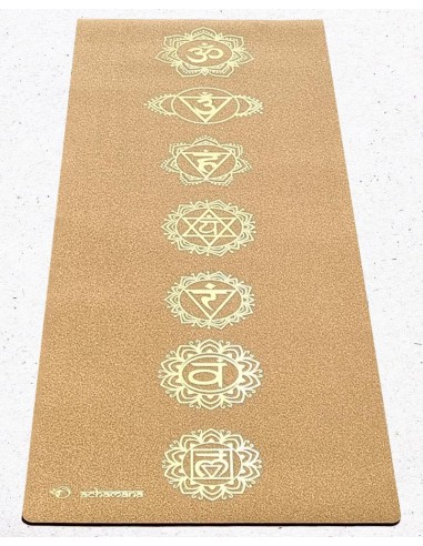 Tapis de yoga en liège et caoutchouc naturel 5 mm 7 chakras Or outlet