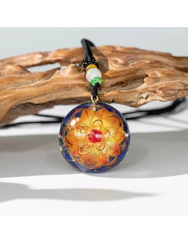 Pendentif Orgonite Dome Lapis lazuli Rubis - Fleur de lotus ciselée commande en ligne