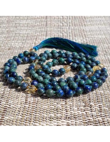 Collier mala Chrysocolle - Citrine - 108 perles AA commande en ligne