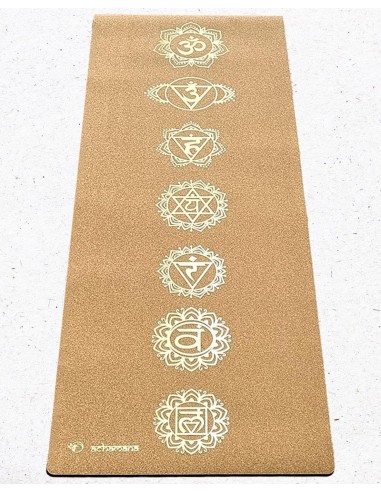 Tapis de yoga antidérapant tri plis liège - 7 chakras impression Or acheter